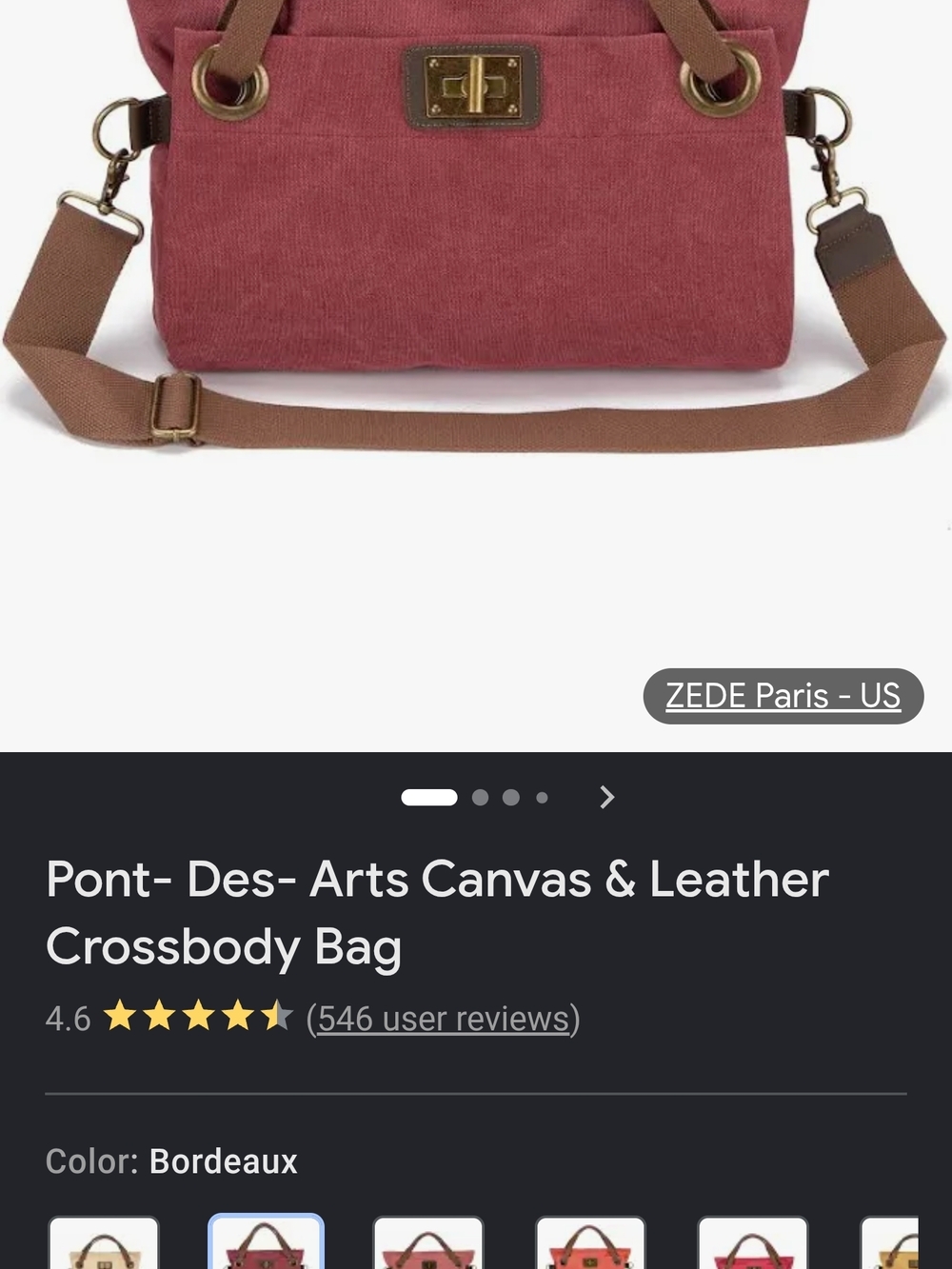 Zede Arts Canvas & Leather Crossbody Bag. NWOT